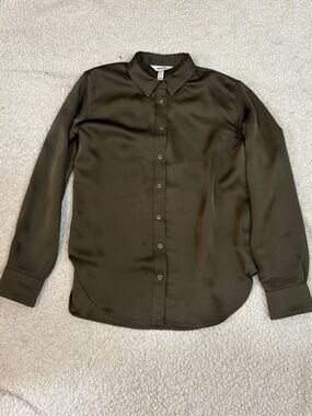 SPANX Olive Green Satin-Look Shirt